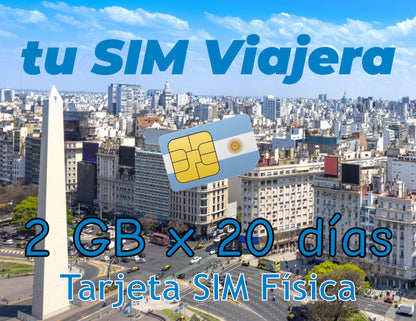 ARGENTINA - Cartão SIM Física com 2 GB de Dados