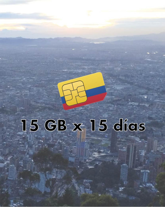 SIM Física Local COLÔMBIA - 15 GB / Chamadas / SMS x 15 dias