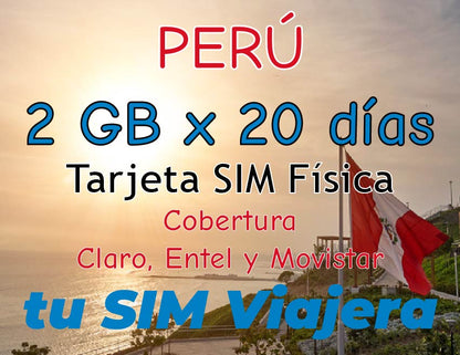 PERU - Cartão SIM Físico com 2 GB de Dados